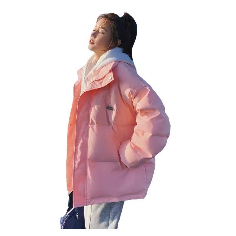 Pink fake two-piece hooded down cotton-padded clothes for women's winter new design student cotton-padded clothes and bread clothes