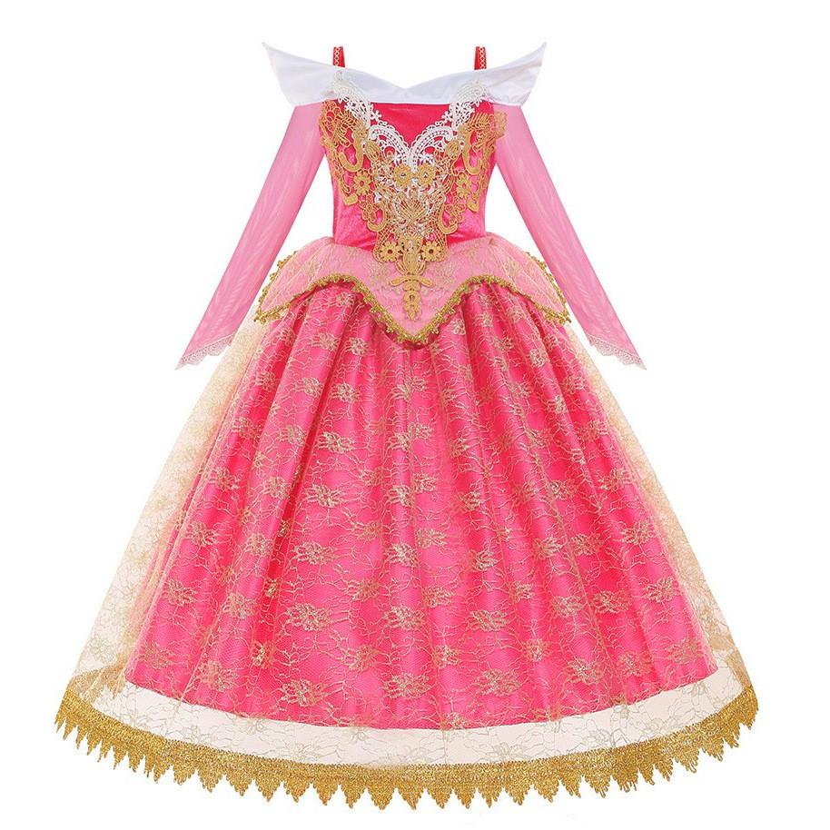 Dornröschen Aurora Prinzessinnenkleid Mädchen Cosplay Schulterfrei Kinder Geschenke Schickes Party Mädchen Baby Feines Spitzenkleid Set