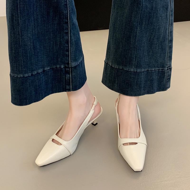 Women's Mid Heels Sandals Pointed Toe Elegant Pumps Summer Slingback Shoes 2025 Trend Fashion Shallow Dress Sandalias De Mujer