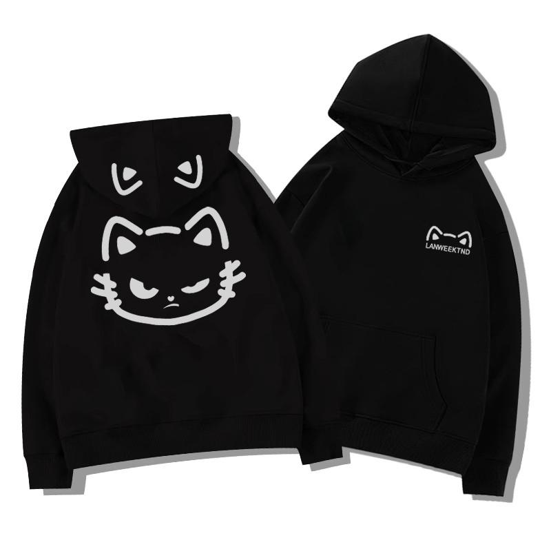 2025 Super Popular and Youthful Cartoon Cute Cat Print Hoodie Autumn New Style Japanese Loose Pure Cotton Hooded Top