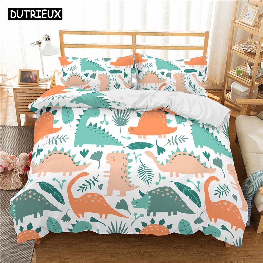 Cute Cartoon Dinosaur Print Polyester Bedding Sets Child Kids Covers Boys Bed Linen Set For Teens King Size Bedding Set