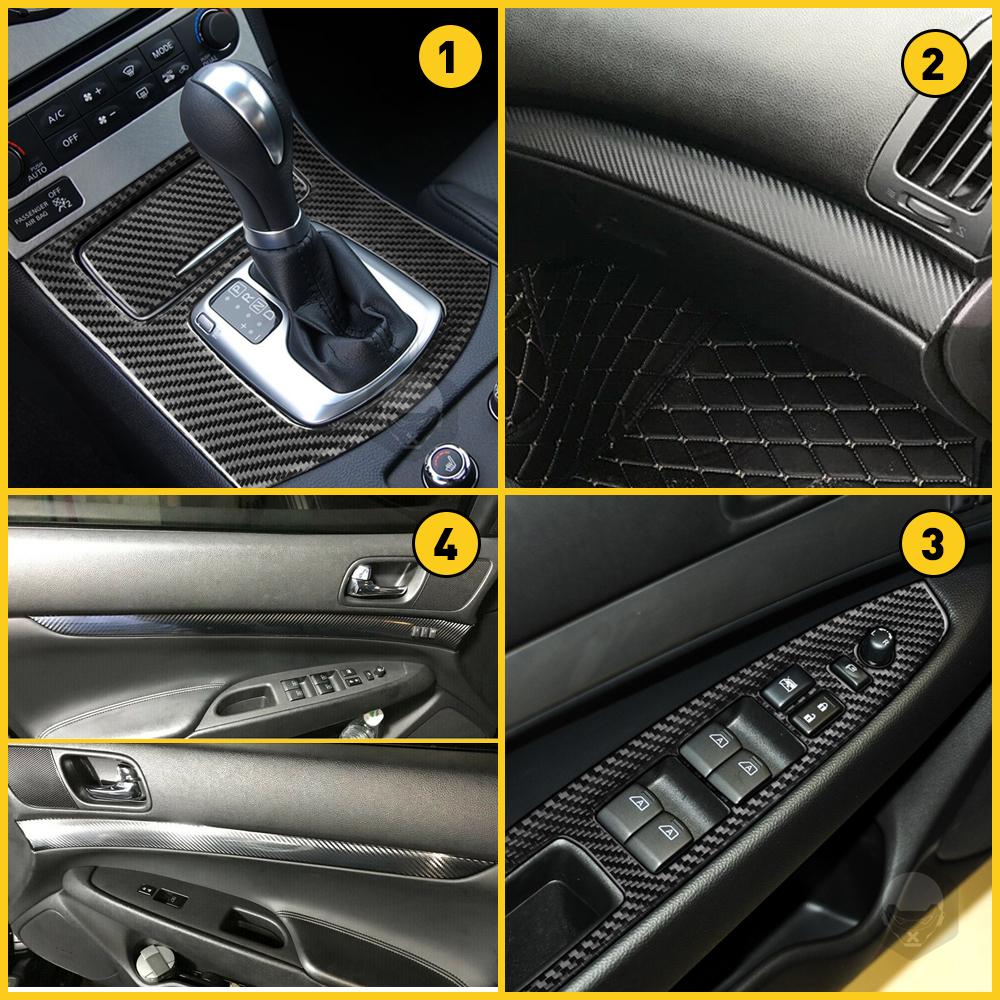 1Set Black Carbon Fiber Style Car Interior Decor Kits Trim Sticker For Infiniti G25 G37 2010-2016  Interior DIY Trim Decals