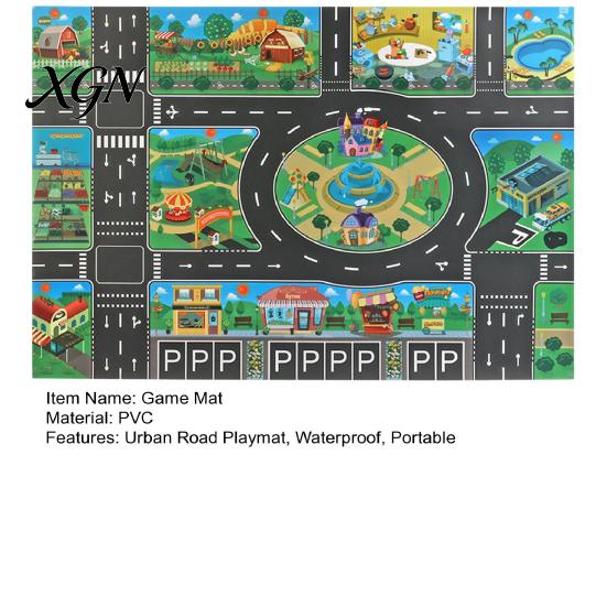 Family Game Room Floor Mat Kids City Life Play Mat, Educational PVC Road Traffic Carpet, Durable Indoor Non-slip Urban Parking Scene Area Rug