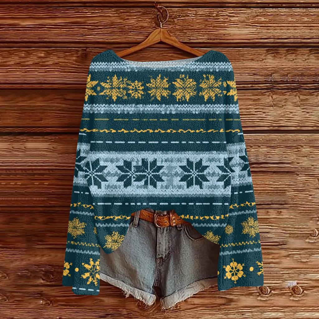 Women's Christmas Print Lightweight Sweater, Casual Long Sleeve Knit Pullover for Holiday