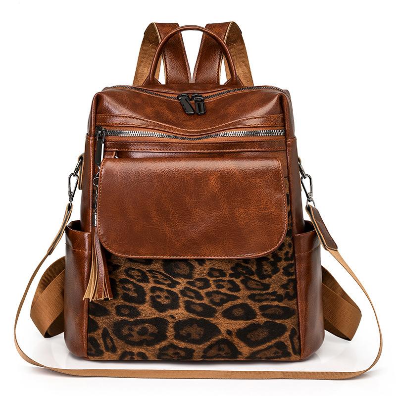Spring new retro leopard print fashion women s backpack large capacity backpack women s backpack коричневый