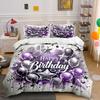 Purple Silver Birthday Design Bedding Duvet Cover Set Duvet Cover Pillowcases (1*Duvet Cover 2*Pillowcases, Without Duvet Insert)