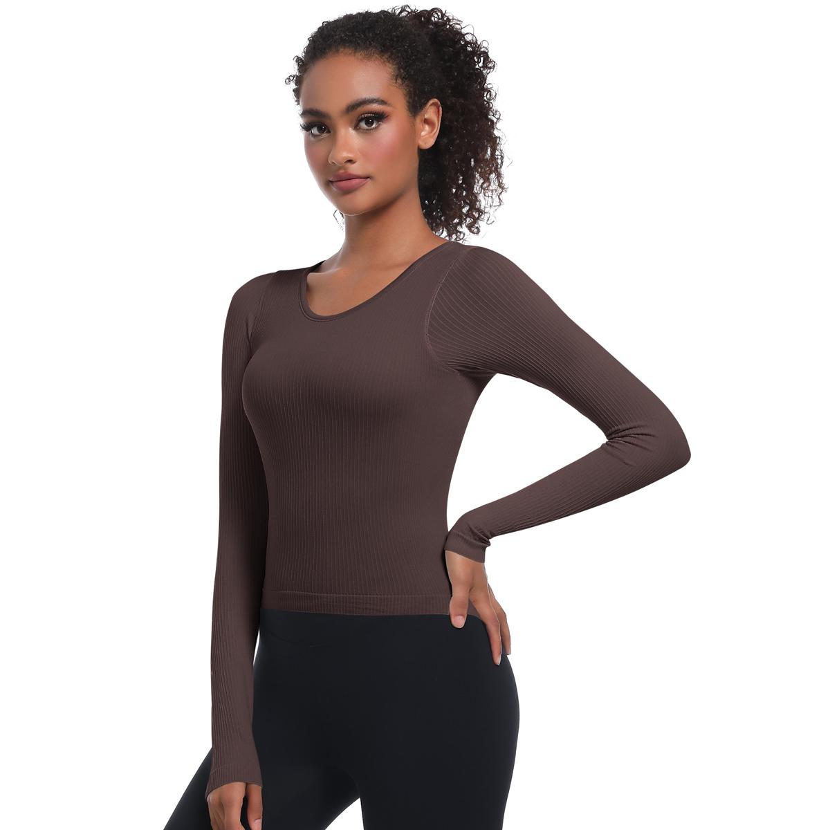 

Бесшовные рубашки для йоги Nessaj, дышащие спортивные рубашки с длинным рукавом для бега и фитнеса L