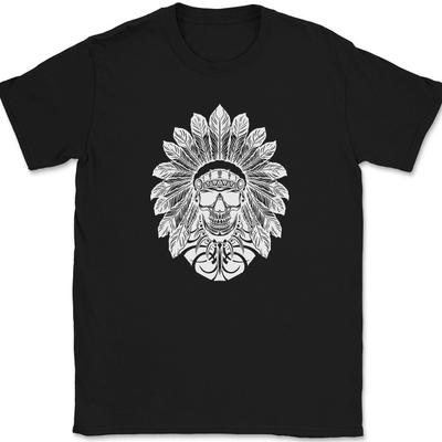 Skull Indian Headdress T-Shirt Mens Womens Tees Top Funny Native American Pattern Graphic Tee