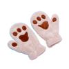 1 Pair Women Winter Mittens Cartoon Cat Paw Shape Thick Plush Anti-slip Heat Retention Outdoor Skiing Cycling Gloves