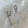 Square Diamond White Diamond Asymmetrical Tassel Round Ball Love Pendant Earrings Cold Wind European and American Ear Accessories