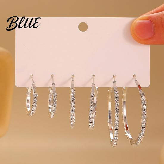 Full Rhinestone Inlay Earrings 3 Pairs Women Ear-Pin Closure Stable