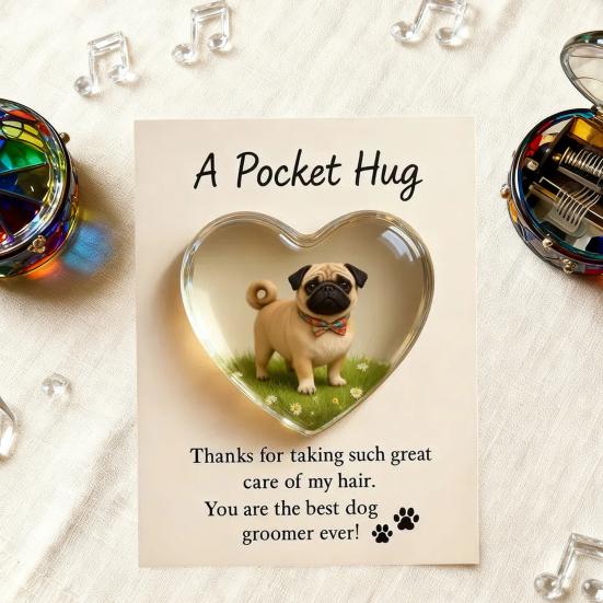 Kieszonkowy przytulasek dla psiego groomera z kartką z życzeniami Akrylowy w kształcie serca Żeton kieszonkowy do przytulania dla groomerów zwierząt Domowy upominek podziękowanie dla groomera Pamiątka na pamiątkę
