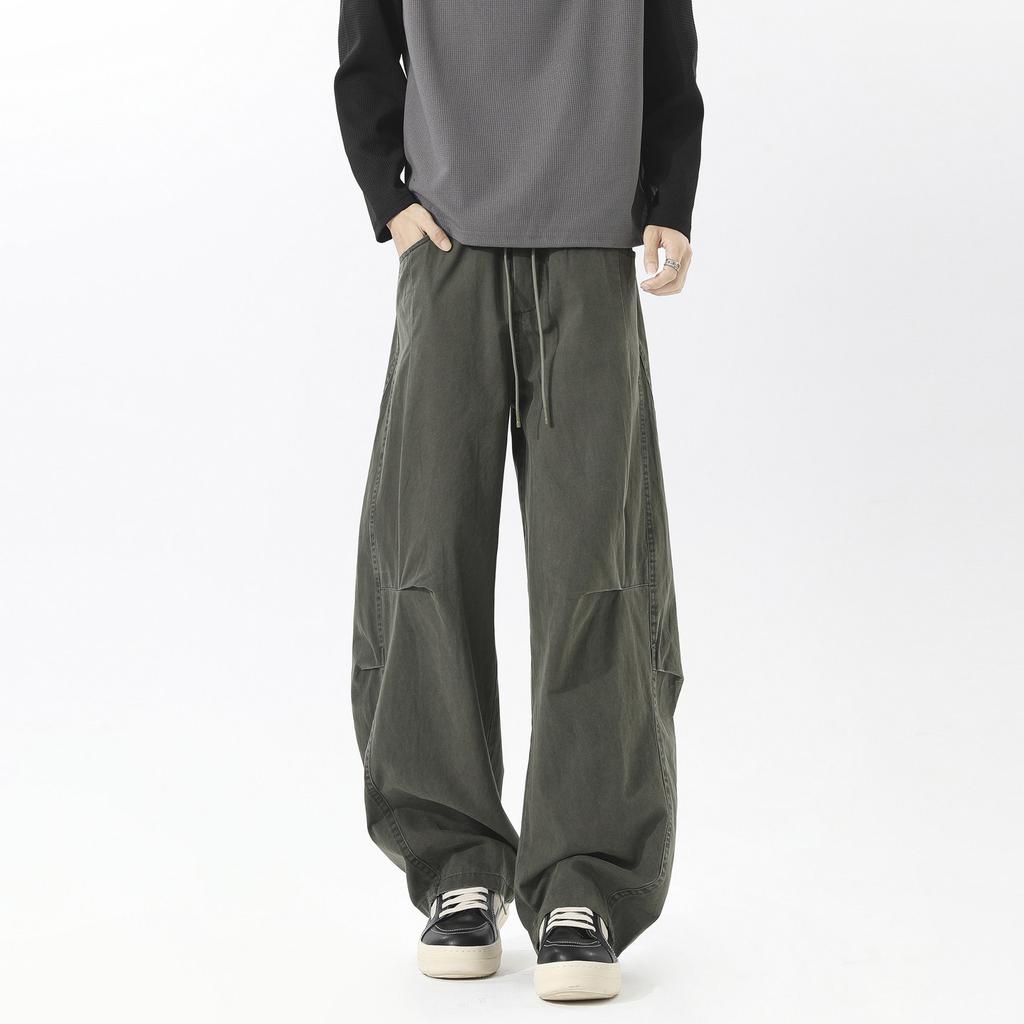 American street splicing overalls men's and women's three-dimensional tailoring design sense straight pants trendy brand scimitar pants pants wide le