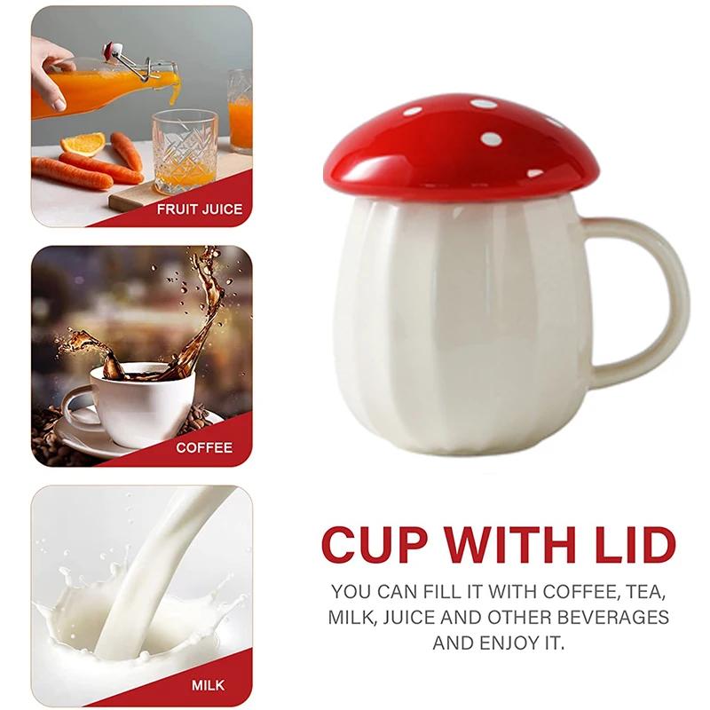 New Style Creative Cartoon Mushroom Theme Water Bottle Mug Cup, Ceramic Material, Grey And Red Two Color