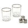 Set of 3 Frozen Cubes (200ml Each) and a Pair of Glass Tumblers/Rocks Glasses with Stainless Steel No-Melting Ice Cubes (FC-4004A)