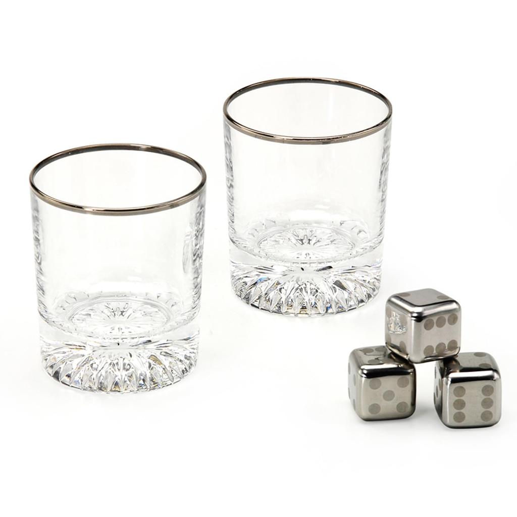 Set med 3 frysta kuber (200 ml vardera) och ett par glas tumblers/whiskyglas med rostfria icke-smältande isbitar (FC-4004A)