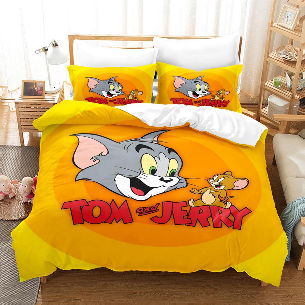 Quilt Cover Bedding Three-Piece Digital Printing Kit Cartoon Cat And Mouse Quilt Cover Four-Piece Set