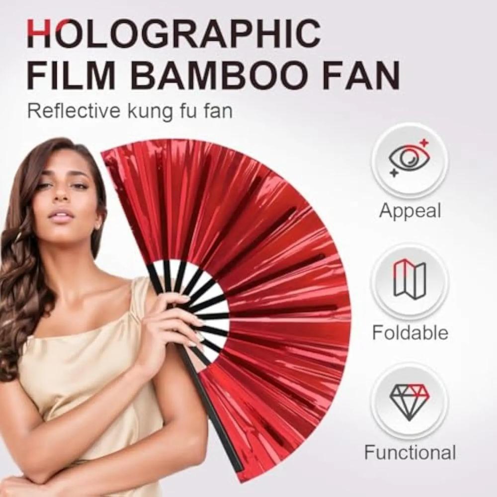 Exquisite Large Folding Hand Fan Plastic Reflective Hand Fan Dance Fan  Dances Competitions
