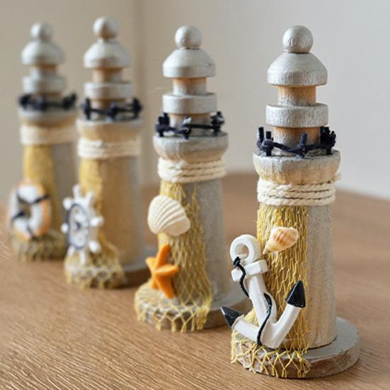Yousheng Rustic Wood Lighthouse Figurine, Nautical Lighthouse Ocean Beach Sculpture, Handcrafted Coastal Tabletop Centerpiece for Mantel Bookshelf