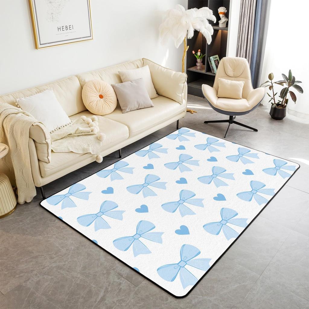 Erosebridal Bowknot Living Room Rugs for Girls, Girly Bow Knot Decorative Carpet Stripes Diamond Area Rug 6'6" x 4'11" for Kids Women, Kawai