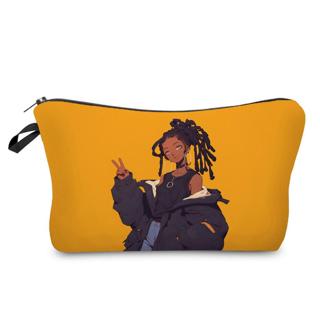 Women Dirty Braided Black Girl Print Cosmetic Bag Toiletries Organize Travel Storage Case 6848