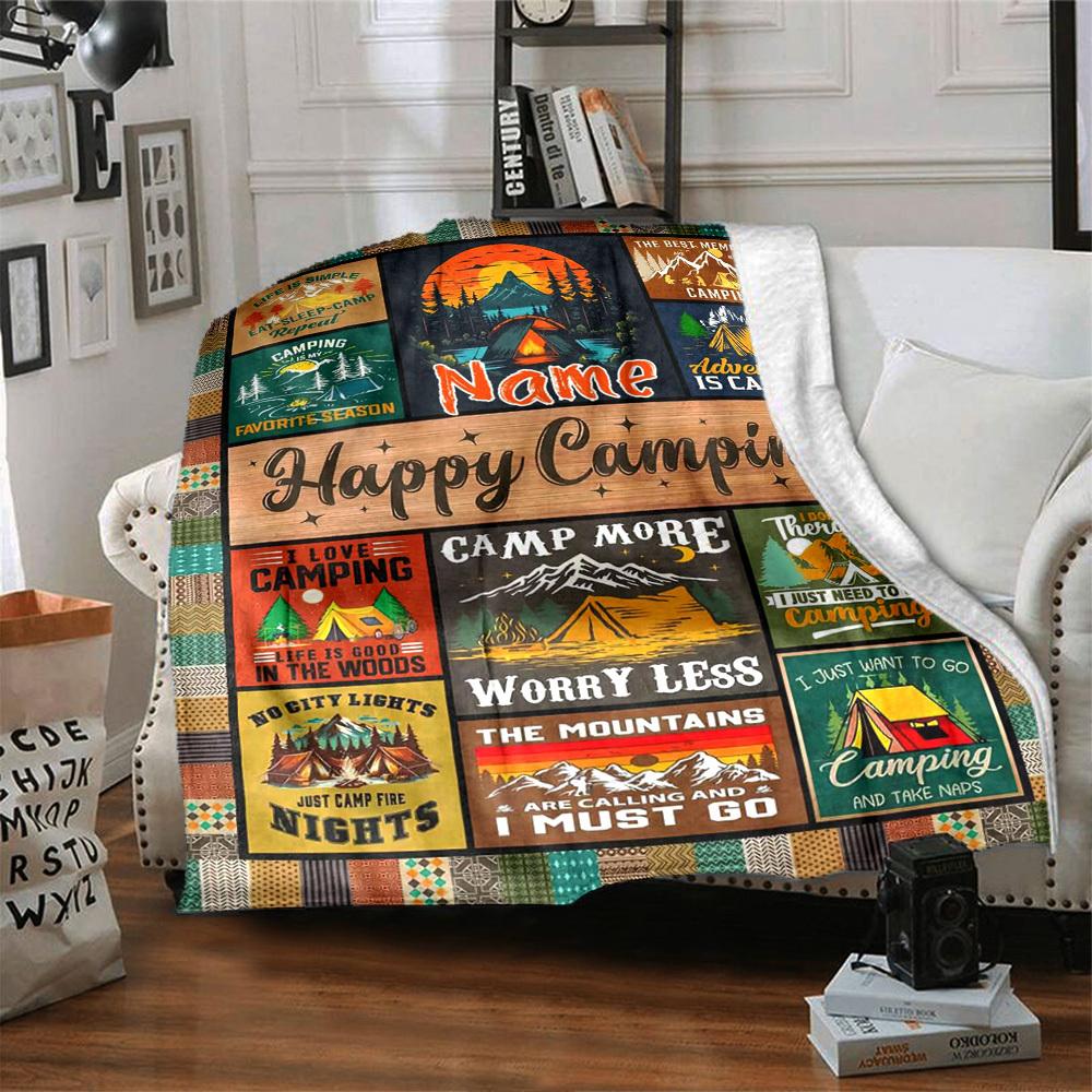 Camping Adventure Theme Home Customize Your Name Blankets Comfortable Soft Lightweight Allseason Multipurpose Blanket For Picnics Sofas Offices Beds