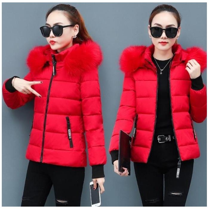 Women's Autumn and Winter Cotton Coat New Short Cotton Coat Slim Thickened Large Fur Collar Small Man Cotton Coat