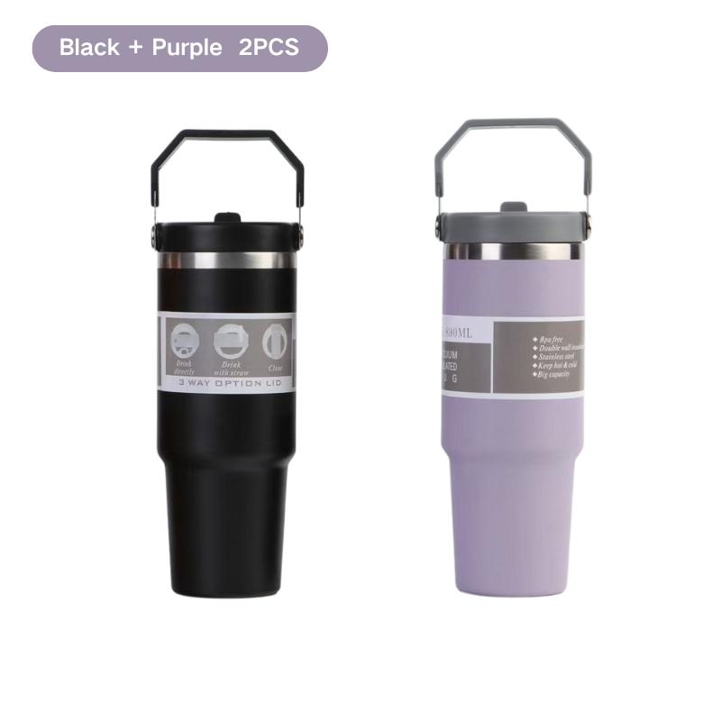 Tazza da Auto Portatile da 30 oz ad Alta Capacità, Tazza Termica in Acciaio Inossidabile con Cannuccia e Manico, Borraccia da Viaggio Sportiva, Termos