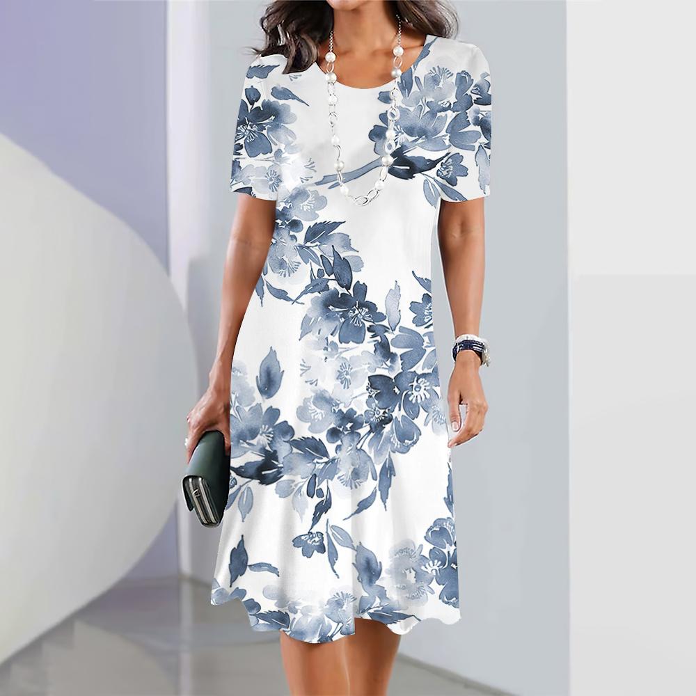2025 Summer New Chinese Style Floral Print Ladies Dress Women Elegant Dress Plus Size Long Dress Ladies Clothing