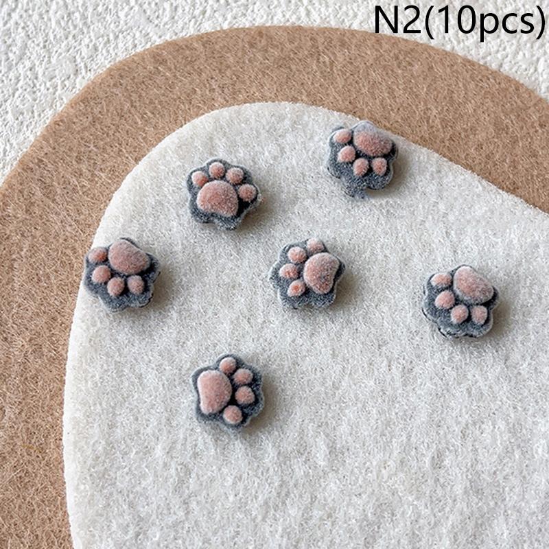 10Pcs 3D Plush Mini Cat Paw Nail Art Charms Velvet Resin Nail Art Decoration Cartoon Diy Manicure Salon Party Winter Girls Gift