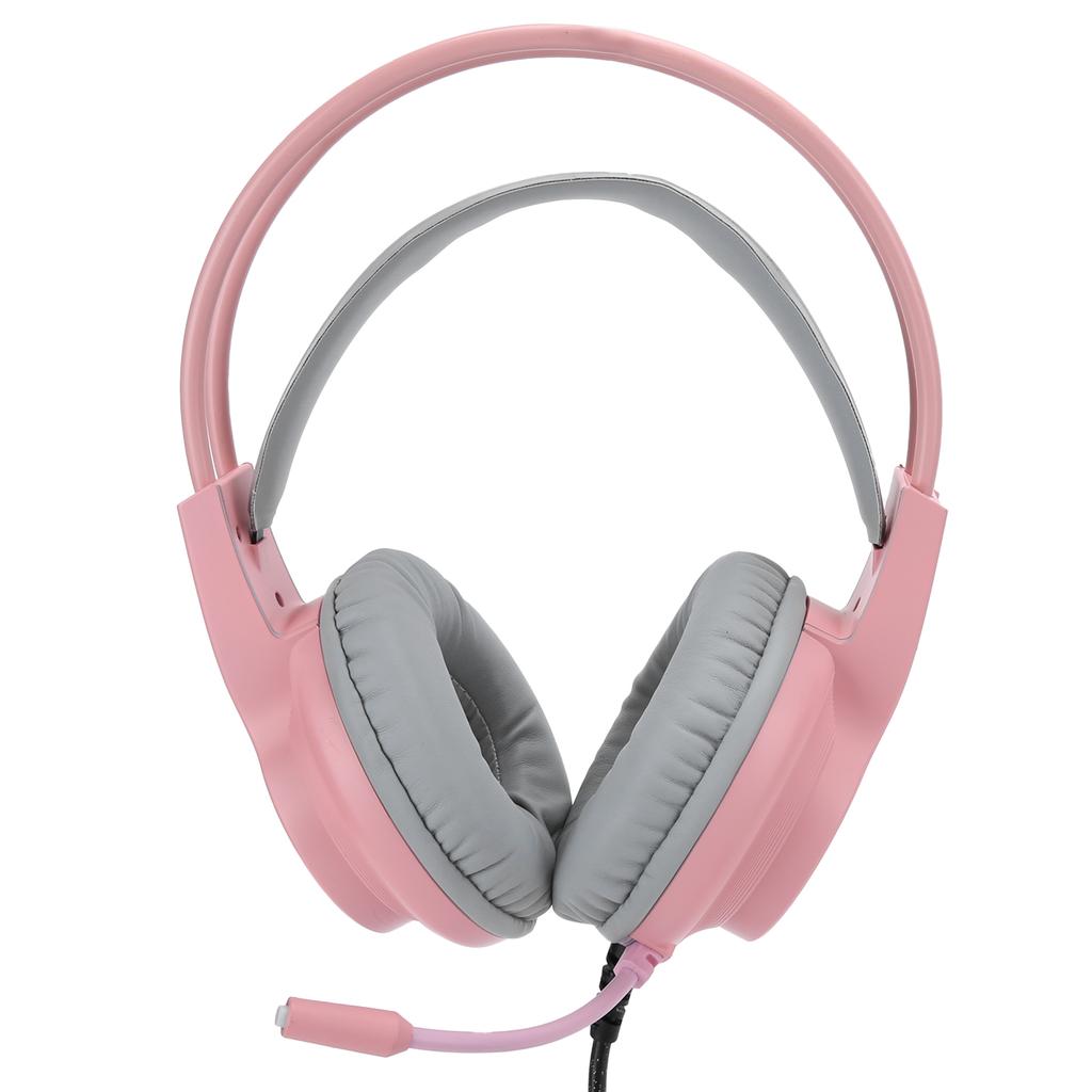 Wired Mic Headphones Gaming Headset HeadMounted Earphone Desktop Supplies 7.1 Single USB H200(Pink )