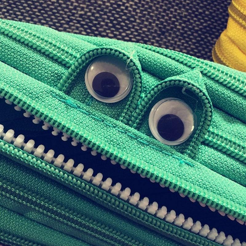 Creative Stationery Large Capacity Canvas Monster Zipper Pencil Case Women Makeup Bag Wallet