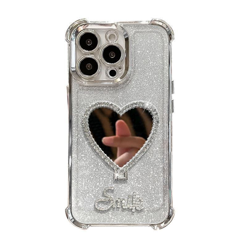 Light luxury applicable Realme V70 four-corner anti-drop mobile phone case 15T advanced sense rhinestone love mirror bracket