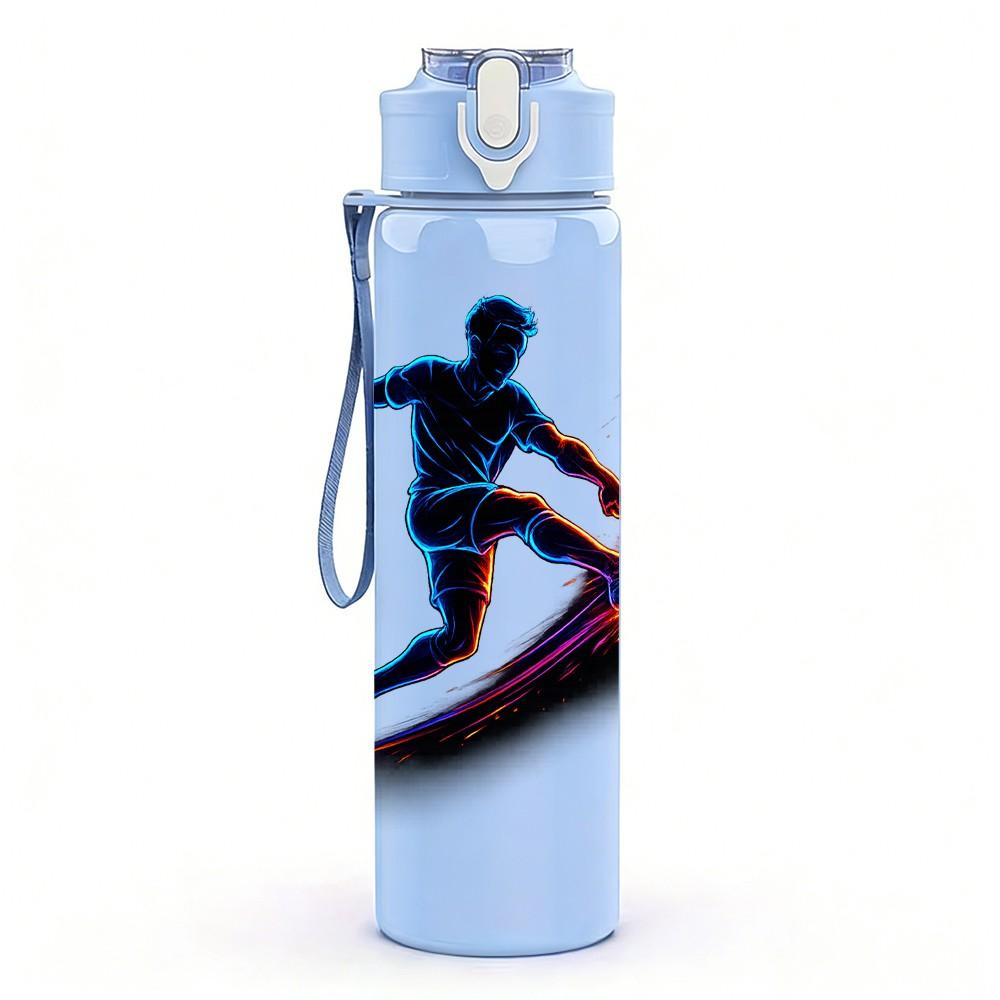 1PC Soccer Player Silhouette Print 750ml Color Plastic Sports Water Bottle Leakproof Flip Straw Lid Suitable for Sports Office Home Use