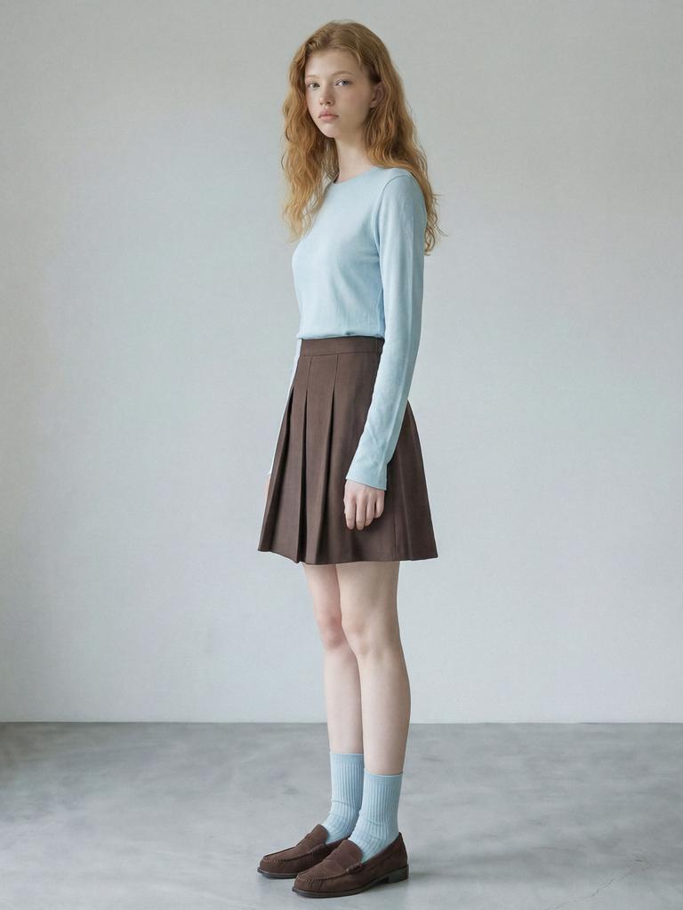 STAY WITH ME Pleated Mini Skirt (Brown)