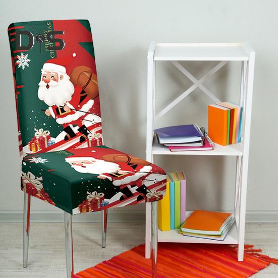 Christmas Chair Cover Dustproof Cartoon Santa Snowman Print Stretchable Fabric Anti-slip New Year Party Decoration Chair Protective Sleeves