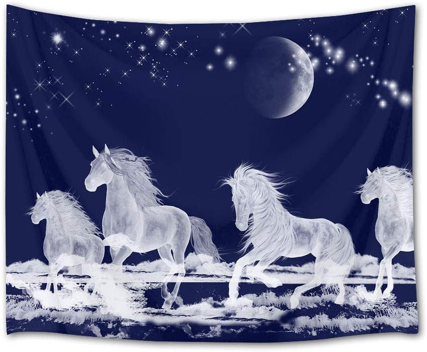 Galloping Horse Tapestry Horses Running In Sea Water Wall Hanging Animal Tapestries for Bedroom Living Room Dorm Decor,60W