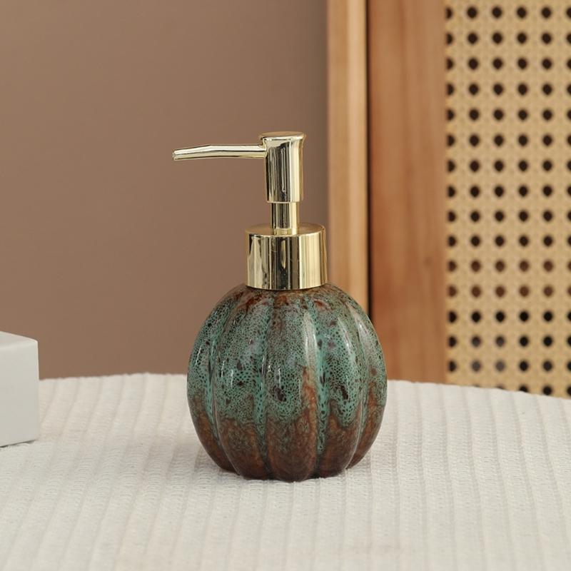 Ceramic Soap Dispenser Manual Lotion Pump for Harvest Sink Styling, Seasonal Bathroom and Kitchen Counter Accent