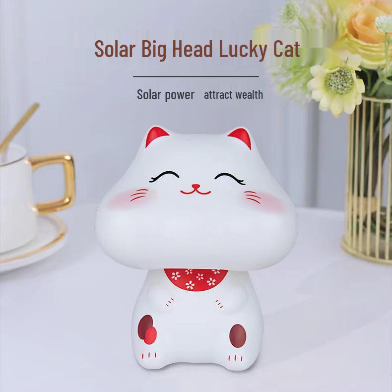 Solar-Powered White Nodding Cat Ornament - Chubby Lucky Desktop Decor