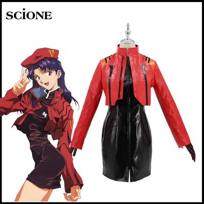 Anime Cosplay Kostüm Suni Deri Evangelion Cosplay Misato Katsuragi Cosplay Kostümleri Elbise Ceket Üniformaları Cadılar Bayramı Kadın Kostüm