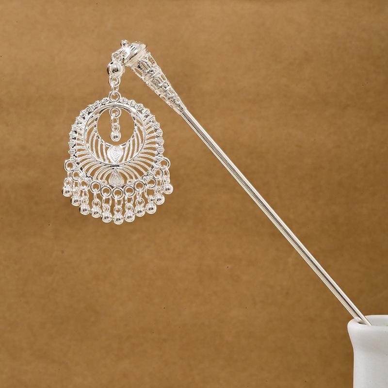 Ethnic Style Imitation Miao Silver Colored Long Feather Fringed Earrings, Hot Selling In Attractions, Antique Hairpin Jewelry for Women