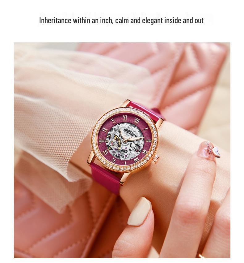 OUBAOER Women's Casual Mechanical Watch with Roman Numeral Dial, Waterproof Design