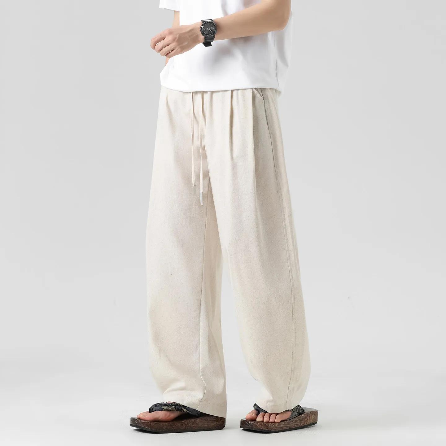 

Summer Men s Drawstring Linen Pants Men Thin Straight Loose Long Trousers Male Casual Daily Wear Breathable Lightweight Pants XXL абрикосовий