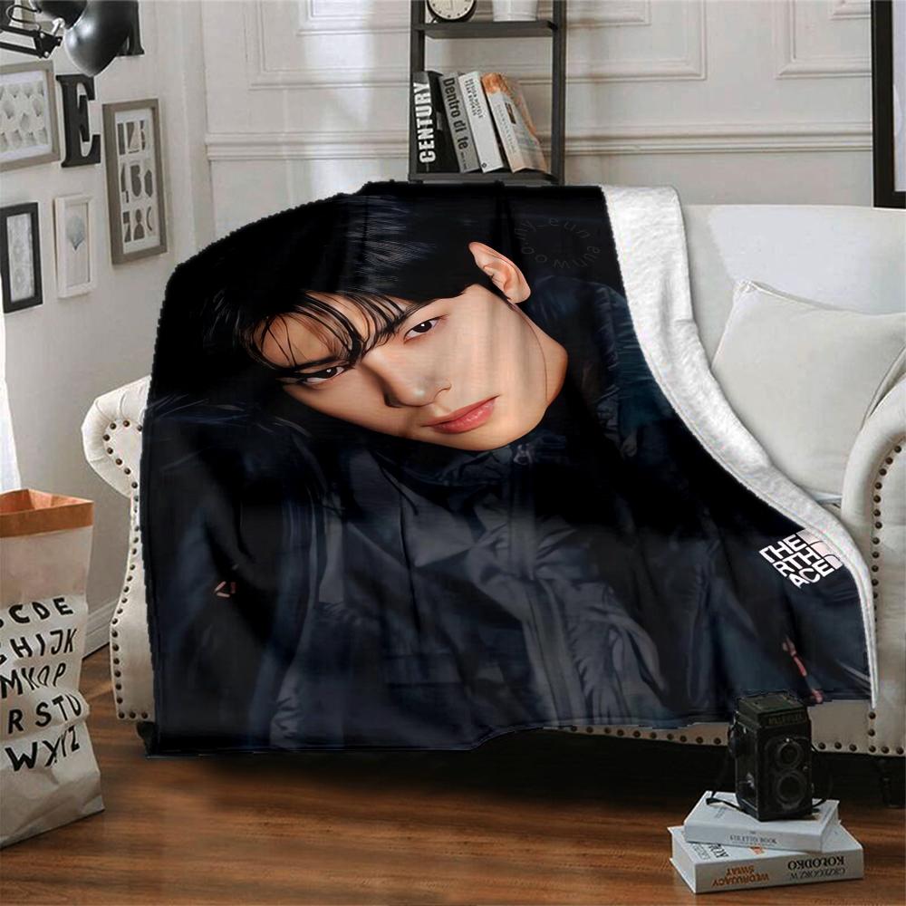 1Pc Cha Eunwoo Blanket Soft Comfortable Polyester Blanket All Seasons Use Suitable Bedroom Office Outdoor Ideal Christmas Gift Choice Print Home Blank