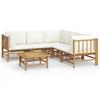 6 Piece Garden Lounge Set with Cream Colored Cushions Bamboo
