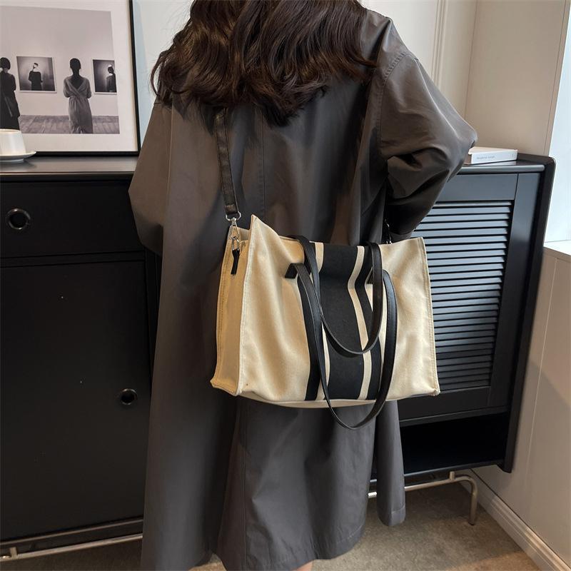 Proste płócienne paski dekoracyjne torebki wiaderkowe damskie górny uchwyt torba typu tote duża pojemność swobodne torby na ramię crossbody