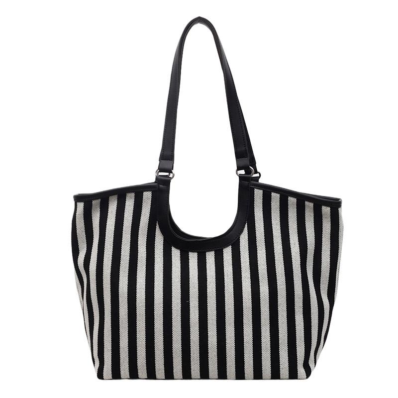 Slack striped canvas tote bag women's 2025 new fashion commuter underarm bag fashionable large capacity shoulder bag