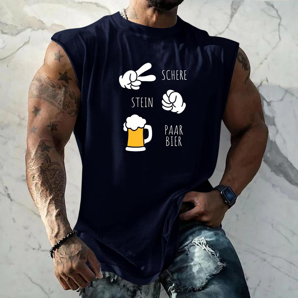 Men Sleeveless Tank Top Loose Fit Textured Pattern Printed Vest Casual Sports Streetwear Summer Holiday Daily Wear