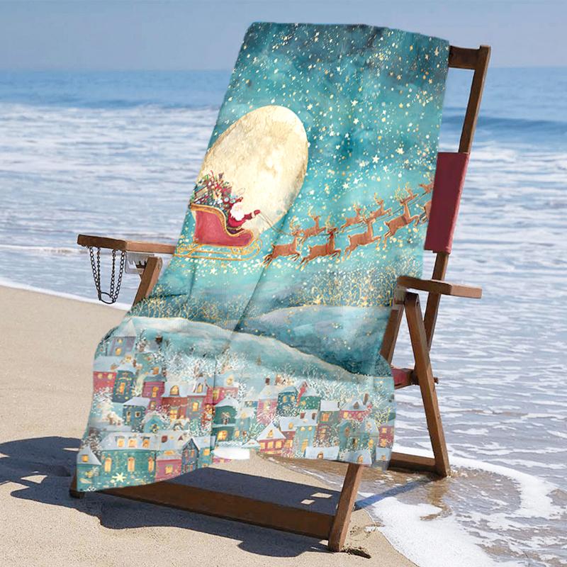 Ultra-Soft Beach Towel with Christmas Santa Claus Theme,Ideal for Pool - Camping, Diving - Perfect Travel Essential, Vibrant Beach Towel.