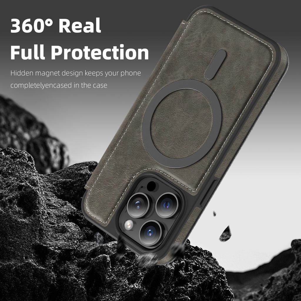 For iPhone 13 Pro Case Compatible with MagSafe RFID Blocking Card Holder Leather Phone Cover